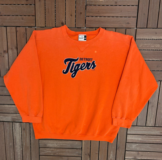 Detroit Tigers Stitched Graphic Crewneck | Size XX-Large | Vintage 2000s MLB Baseball Orange Sweater |