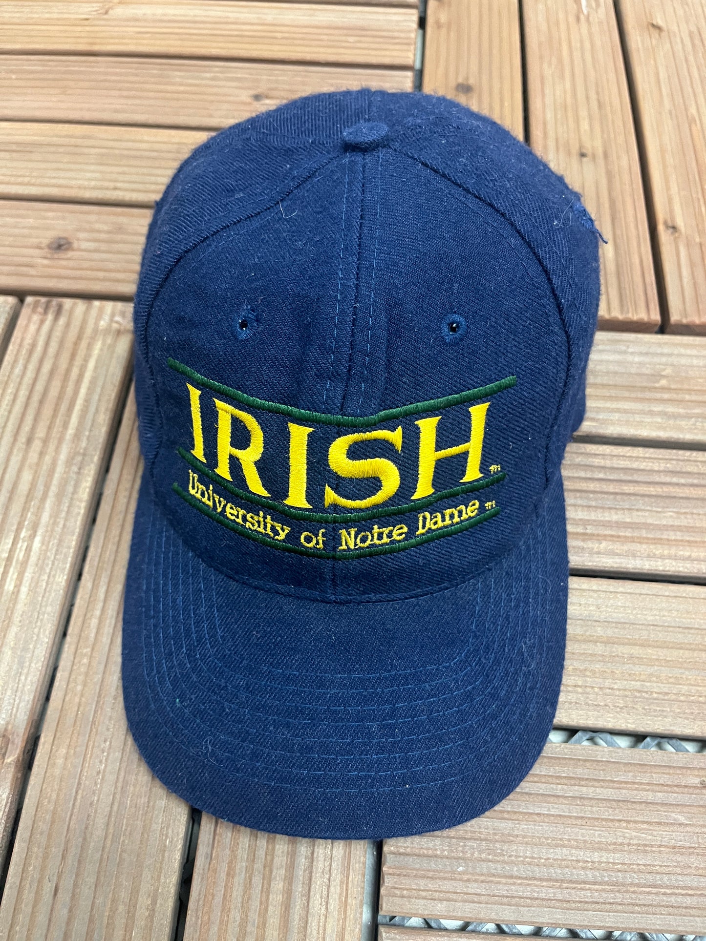 Notre Dame Fighting Irish Graphic Hat | Snap Back | Vintage 1990s College Sports Blue Cap |