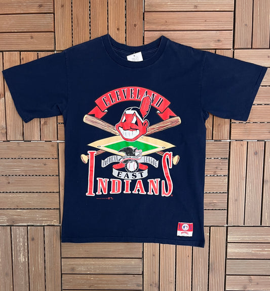 Cleveland Indians AL East Graphic Tee | Size Large | Vintage 1990s MLB Baseball Blue T-Shirt |