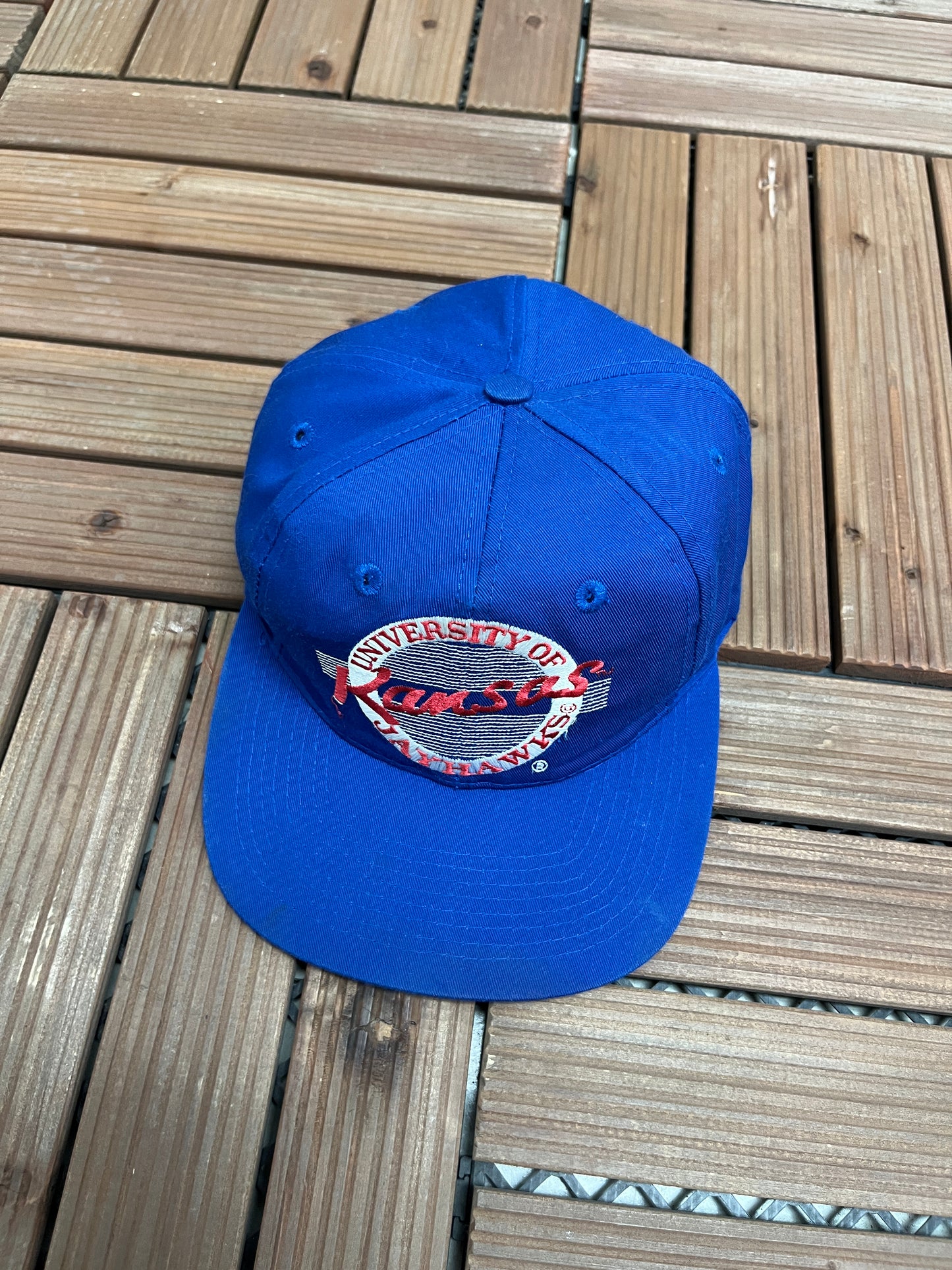 Kansas Jayhawks Embroidered Graphic Hat | Snap Back | Vintage 2000s Blue College Cap |