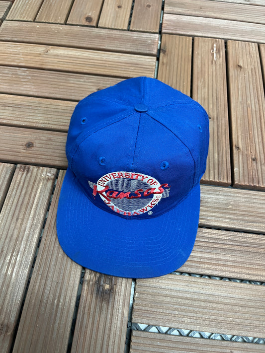 Kansas Jayhawks Embroidered Graphic Hat | Snap Back | Vintage 2000s Blue College Cap |