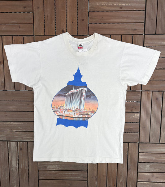 Trump Taj Mahal Casino & Resort Graphic Tee | Size Large | Vintage 1990s Single Stitch Promotional White T-Shirt |