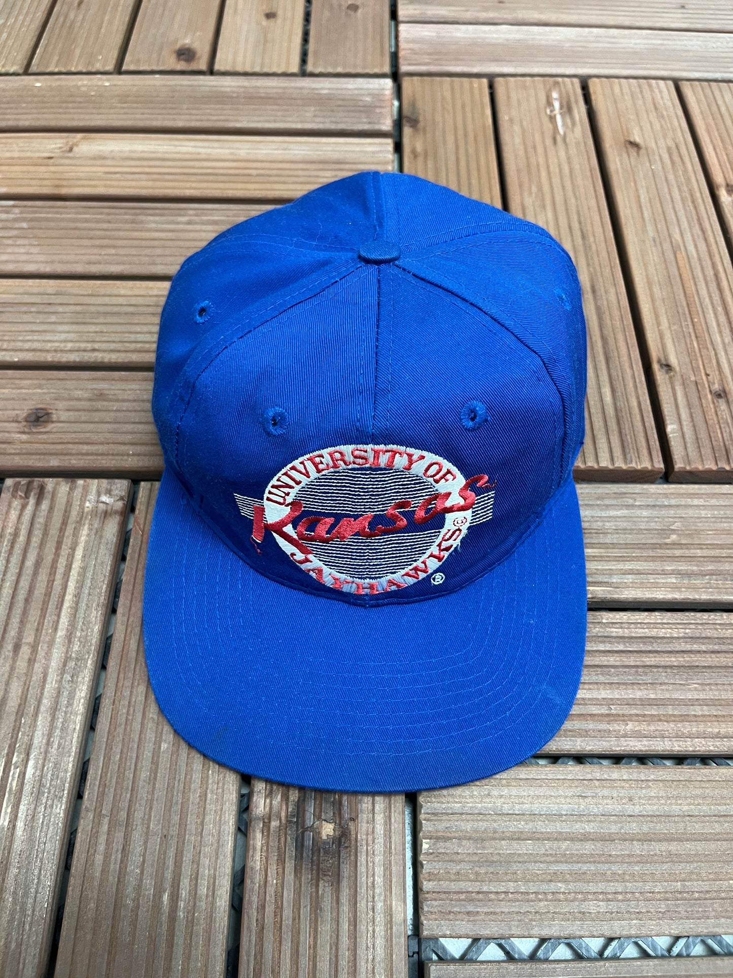 Kansas Jayhawks Embroidered Graphic Hat | Snap Back | Vintage 2000s Blue College Cap |