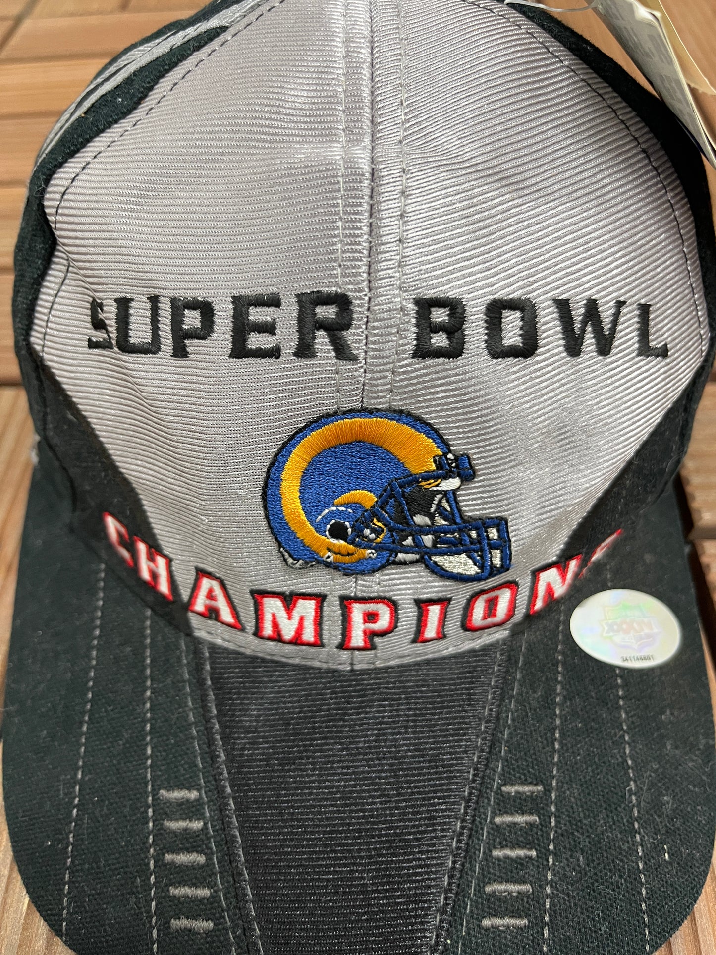 St. Louis Rams Super Bowl Champions Graphic Hat | Strap Back | Vintage 2000s Logo Athletic Black NFL Football Cap |