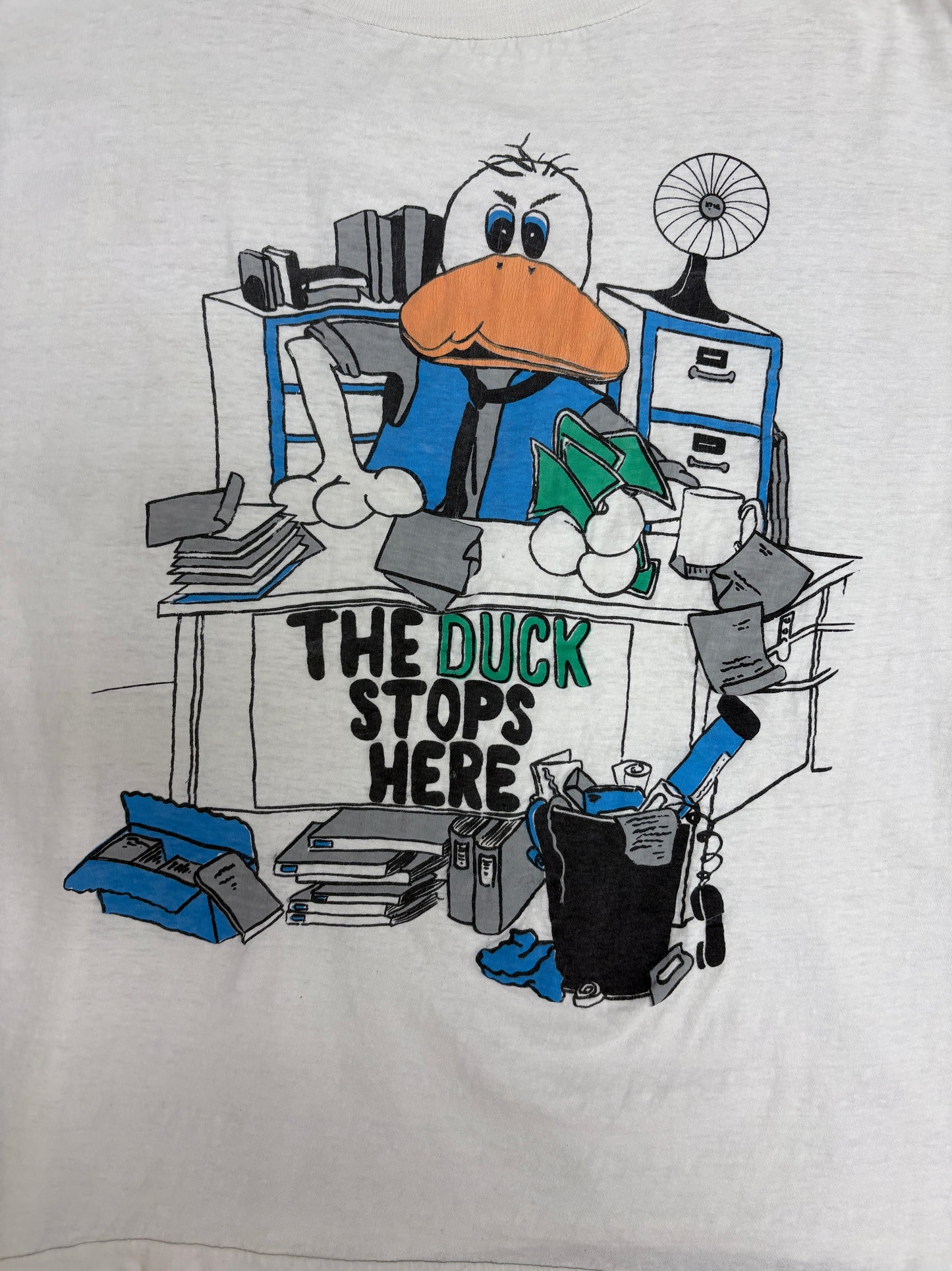 The Duck Stops Here Graphic Tee | Size Large | Vintage 1990s Cartoon White T-Shirt |