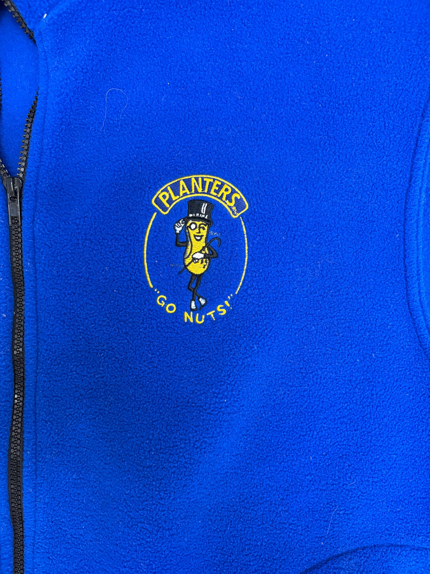 Planters Peanuts Go Nuts! Embroidered Graphic Fleece Vest | Size X-Large | Vintage 2000s Promotional Blue Vest |