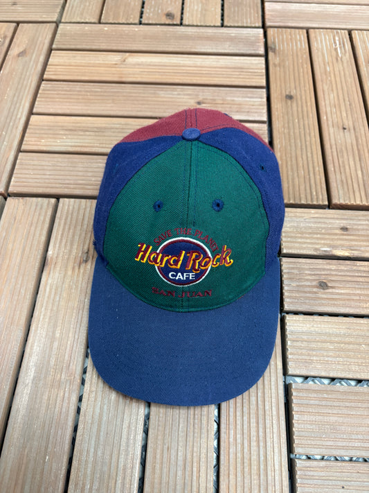Hard Rock Cafe San Juan Graphic Hat | Snap Back | Vintage 1990s Tourist Promotional Cap |