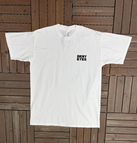 DKNY Eyes Graphic Tee | Size X-Large | Vintage 1990s Branded White T-Shirt |