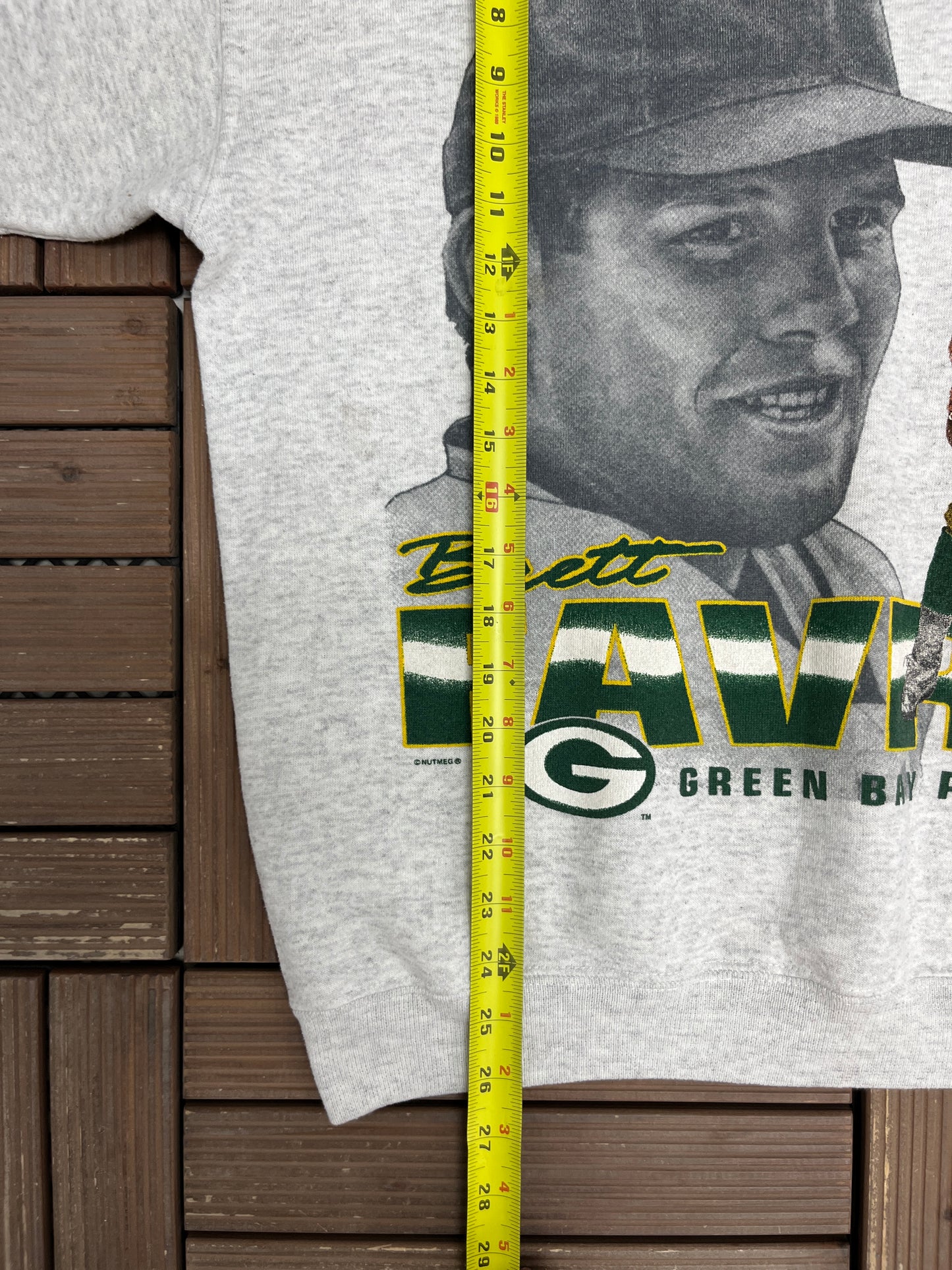 Green Bay Packers Brett Favre Graphic Crewneck | Size Large | Vintage 1990s NFL Football Grey Sweater |