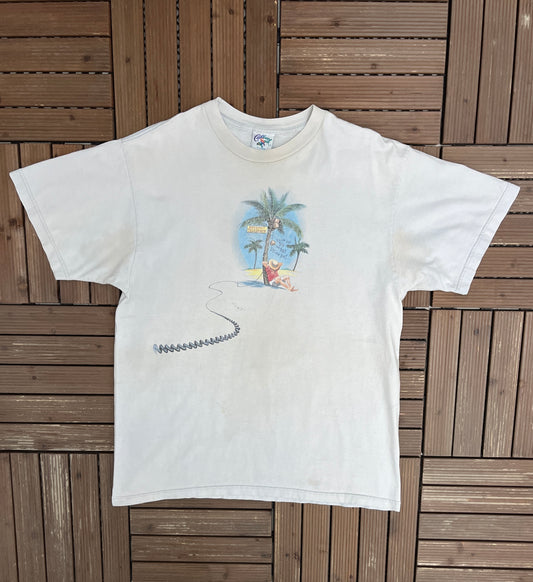 Caribbean Soul Coconut Telegraph Graphic Tee | Size X-Large | Vintage 1990s Scenic Grey T-Shirt |