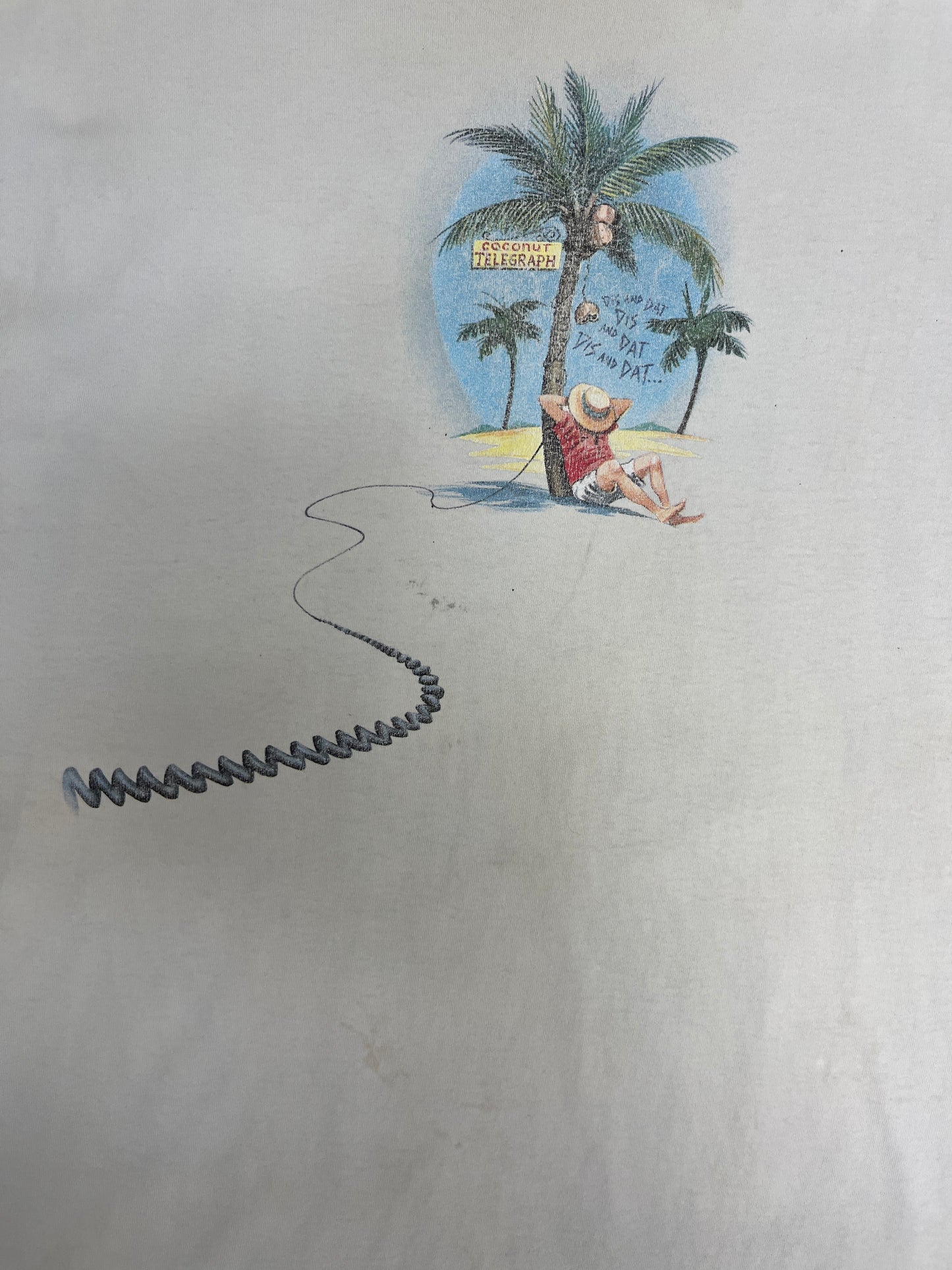 Caribbean Soul Coconut Telegraph Graphic Tee | Size X-Large | Vintage 1990s Scenic Grey T-Shirt |