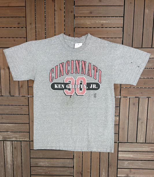 Cincinnati Reds Ken Griffey Jr. Graphic Tee | Size Large | Vintage 2000s MLB Baseball Grey T-Shirt |