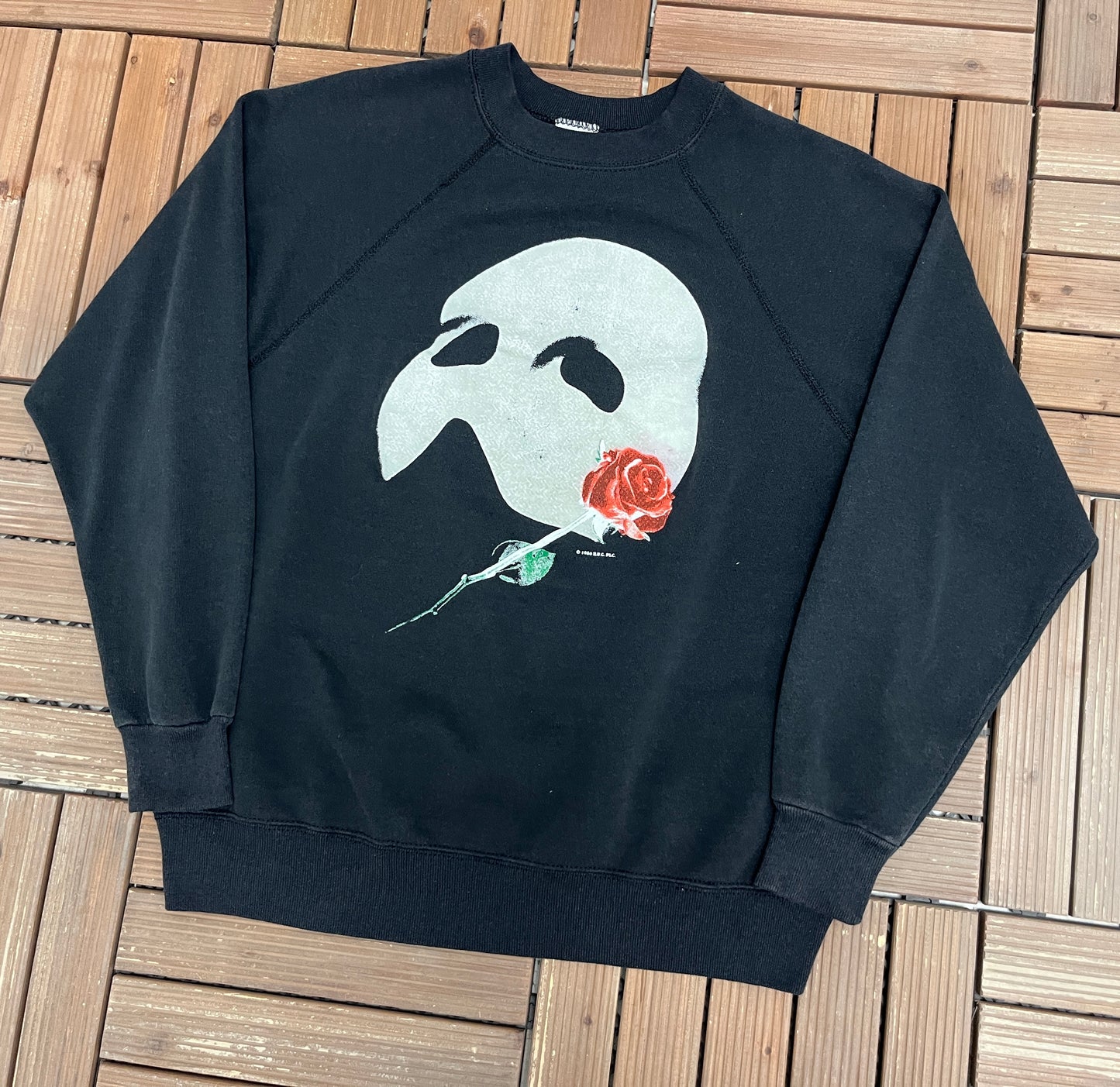 Phantom of the Opera Graphic Crewneck | Size X-Large | Vintage 1980s Musical Theatre Black Sweater |