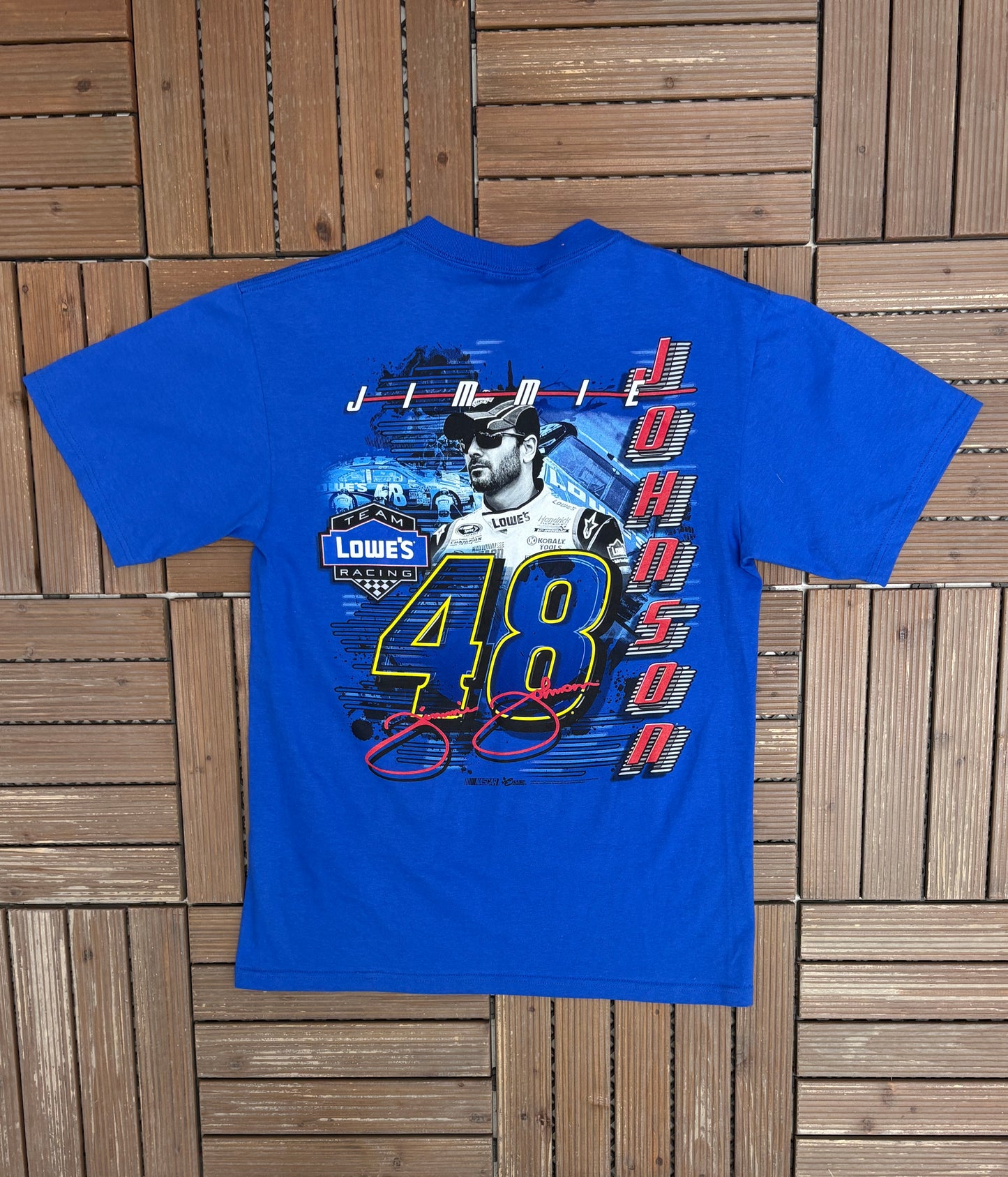 Jimmie Johnson NASCAR Lowe's Racing Graphic Tee | Size Medium | Vintage 2000s NASCAR Racing Blue T-Shirt |