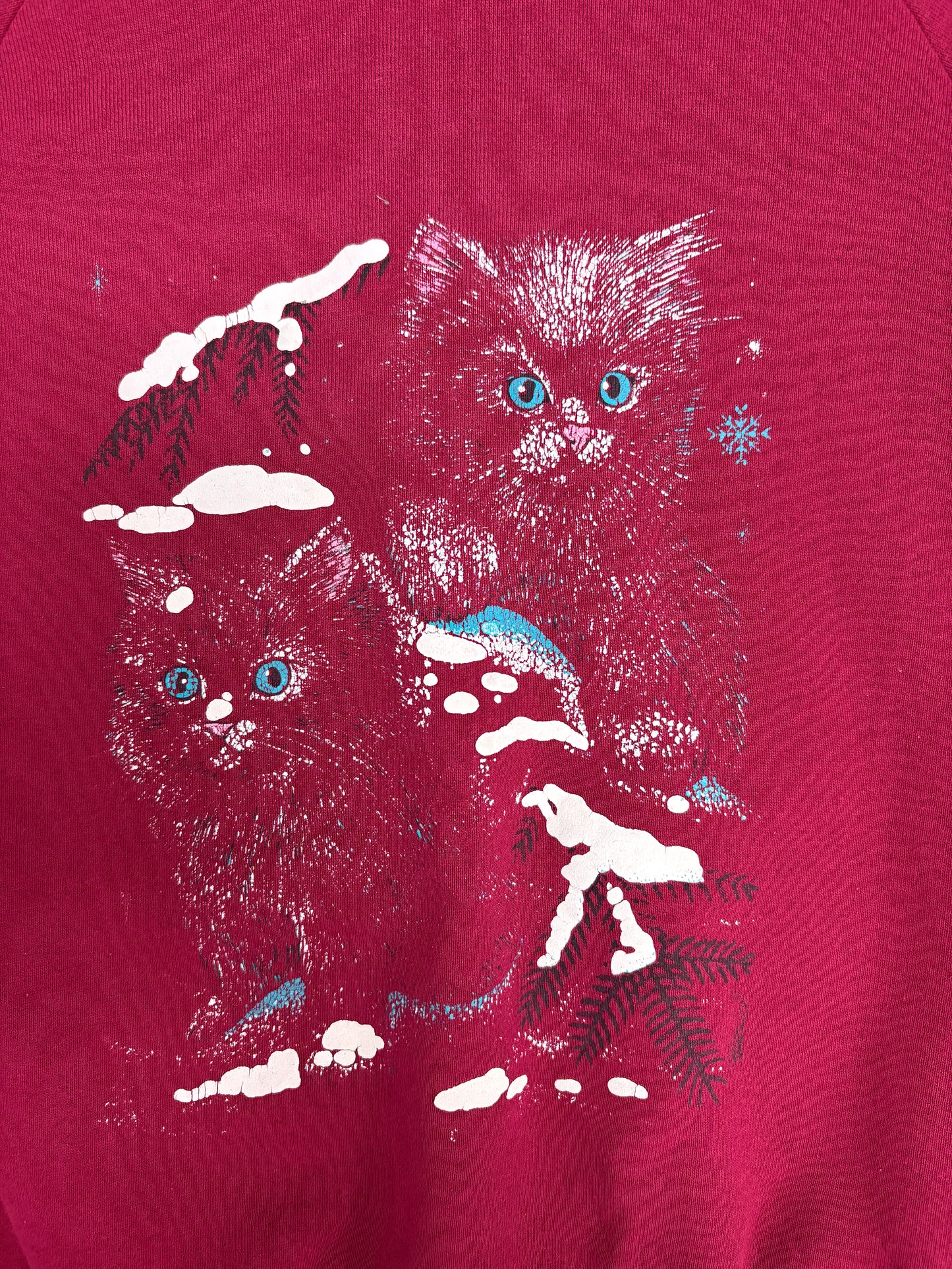 Couple Kittens Graphic Crewneck | Size Medium | Vintage 1980s Cute Animal Red Sweater |