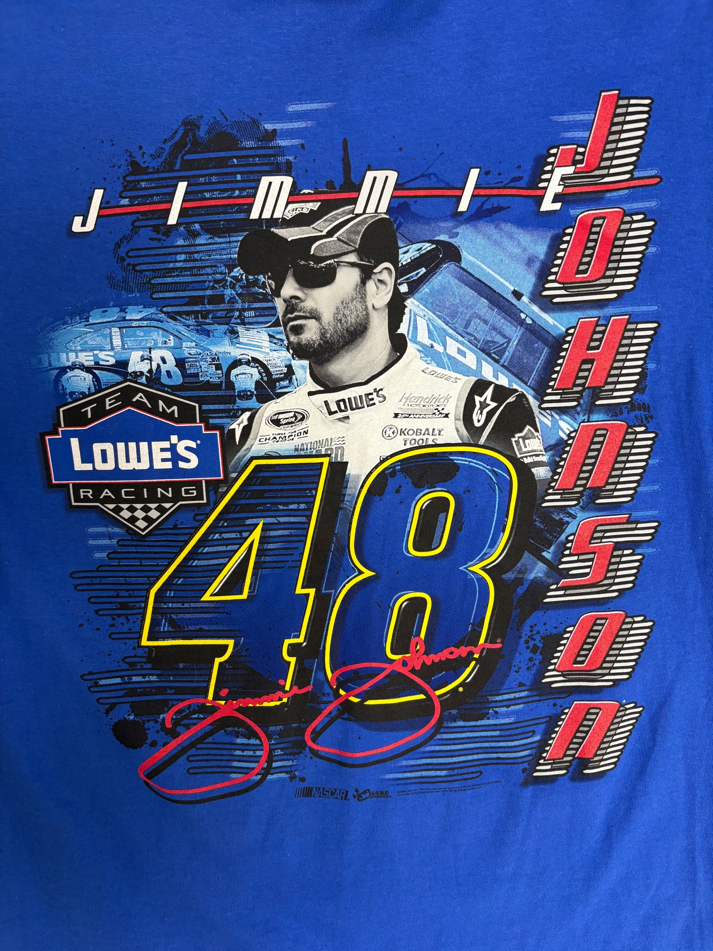 Jimmie Johnson NASCAR Lowe's Racing Graphic Tee | Size Medium | Vintage 2000s NASCAR Racing Blue T-Shirt |
