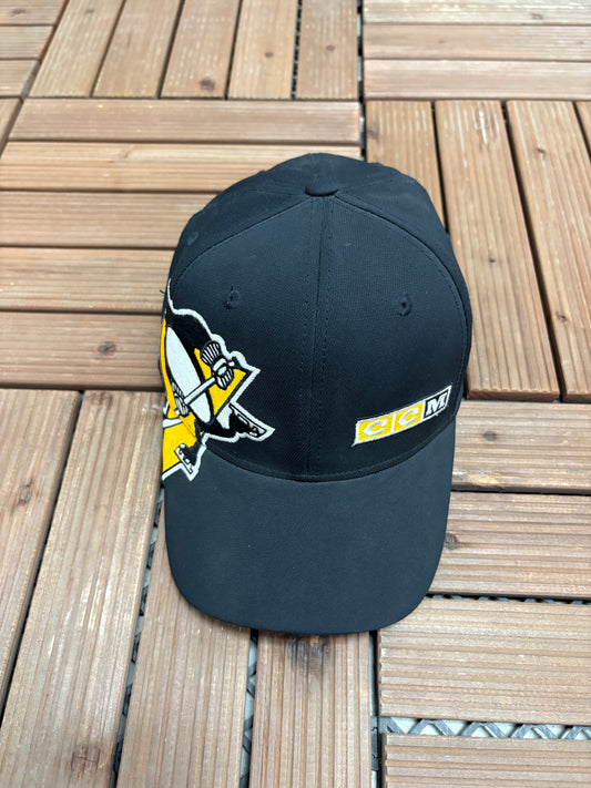 Pittsburgh Penguins Embroidered Graphic Hat | Size Small/Medium | Vintage 2000s CCM NHL Hockey Black Cap |