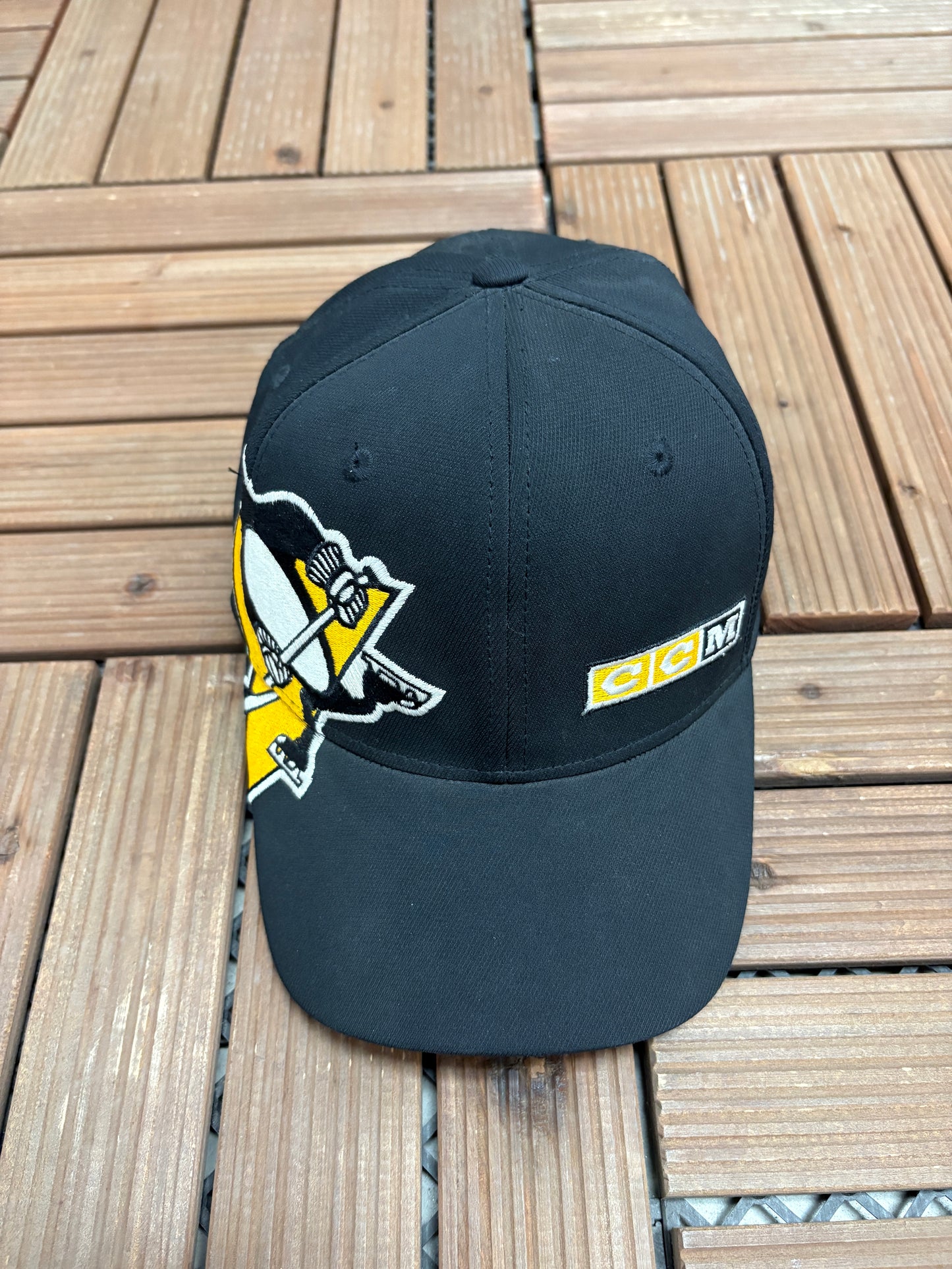 Pittsburgh Penguins Embroidered Graphic Hat | Size Small/Medium | Vintage 2000s CCM NHL Hockey Black Cap |