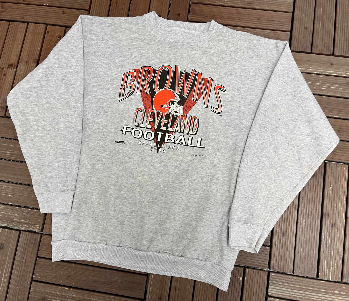 Cleveland Browns Graphic Crewneck | Size X-Large | Vintage 1990s NFL Football Grey Sweater |