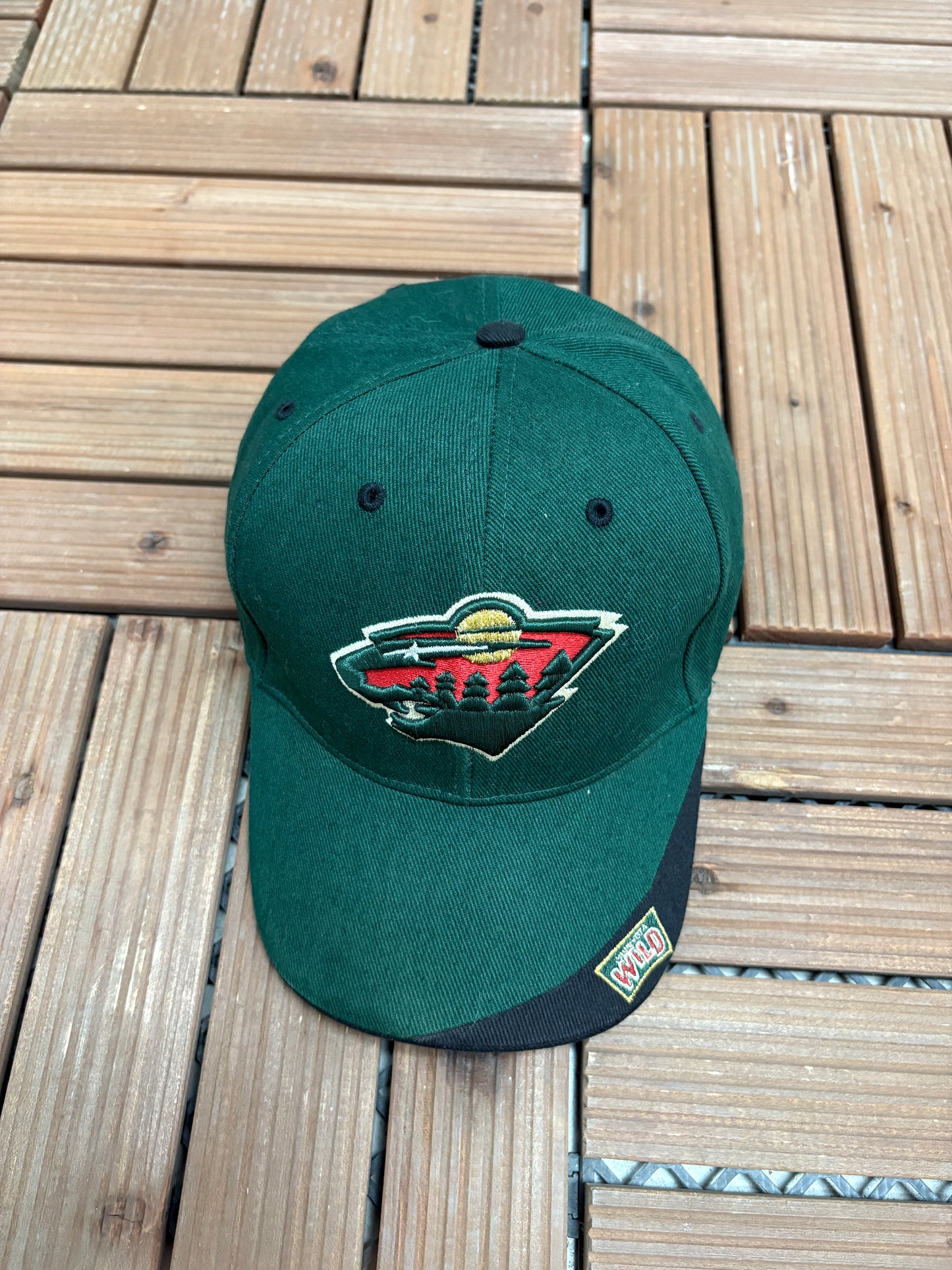 Minnesota Wild Embroidered Graphic Hat | Strap Back | Vintage 2000s NHL Hockey Green Cap |