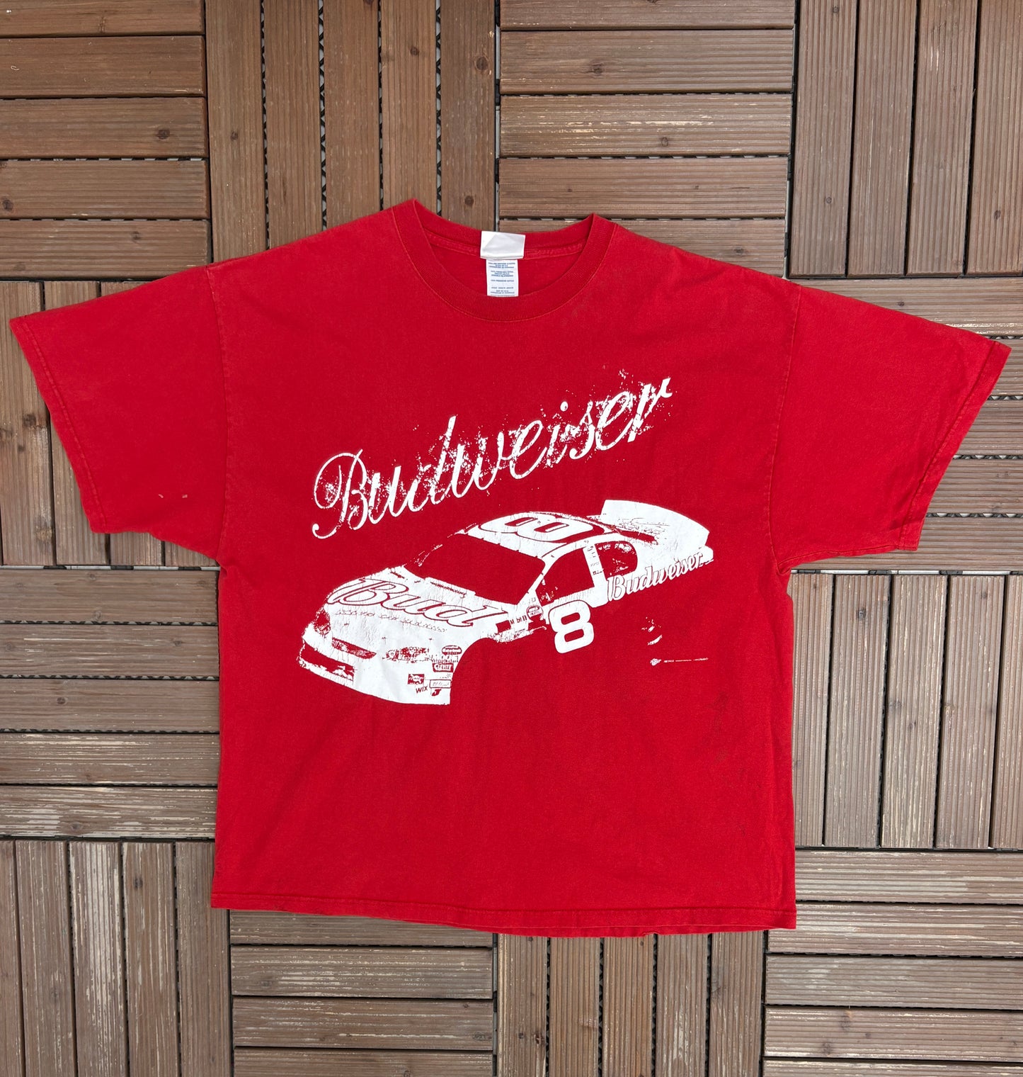 Dale Earnhardt Jr. Budweiser NASCAR Graphic Tee | Size XX-Large | Vintage 2000s NASCAR Racing Red T-Shirt |