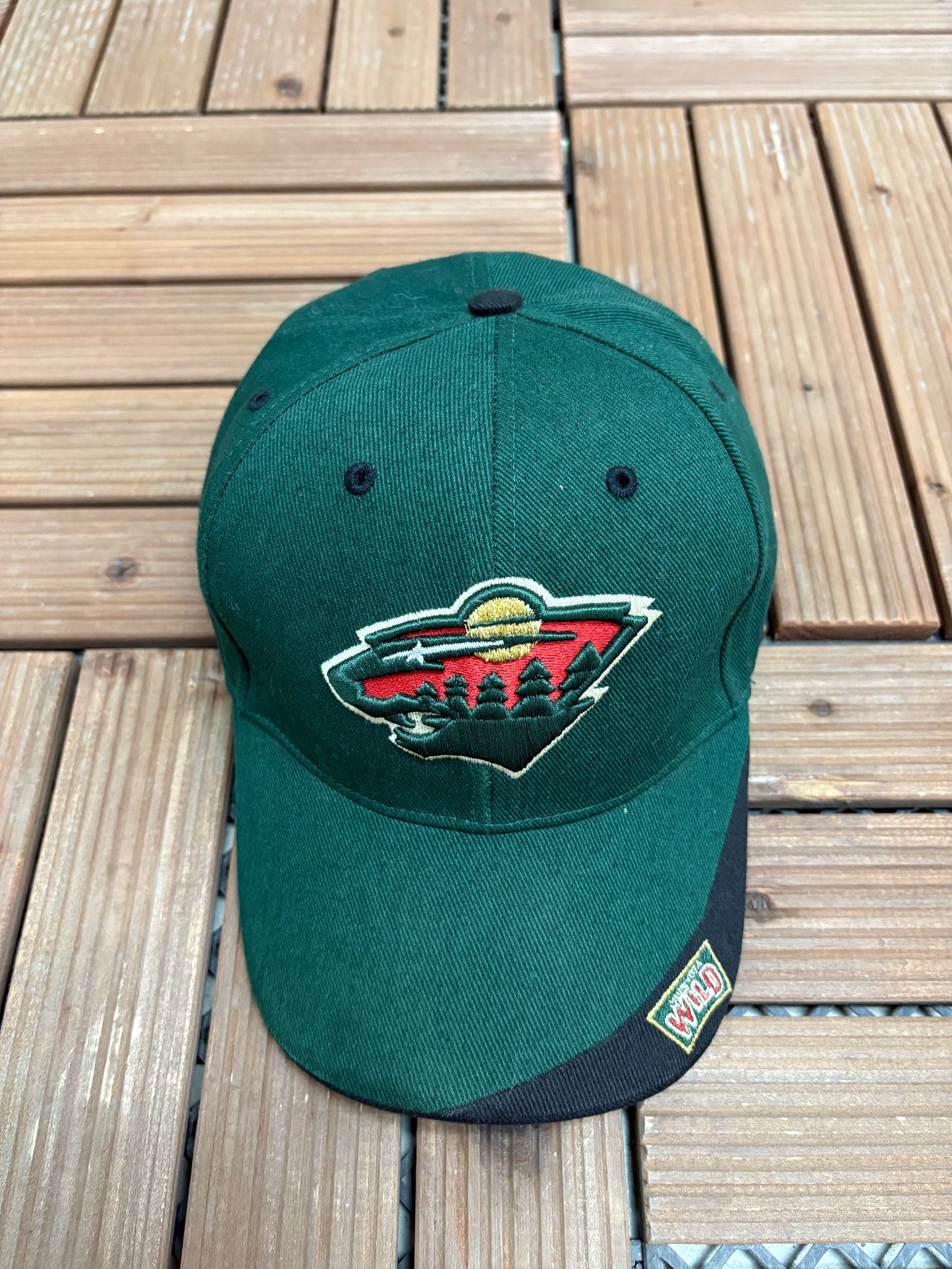 Minnesota Wild Embroidered Graphic Hat | Strap Back | Vintage 2000s NHL Hockey Green Cap |