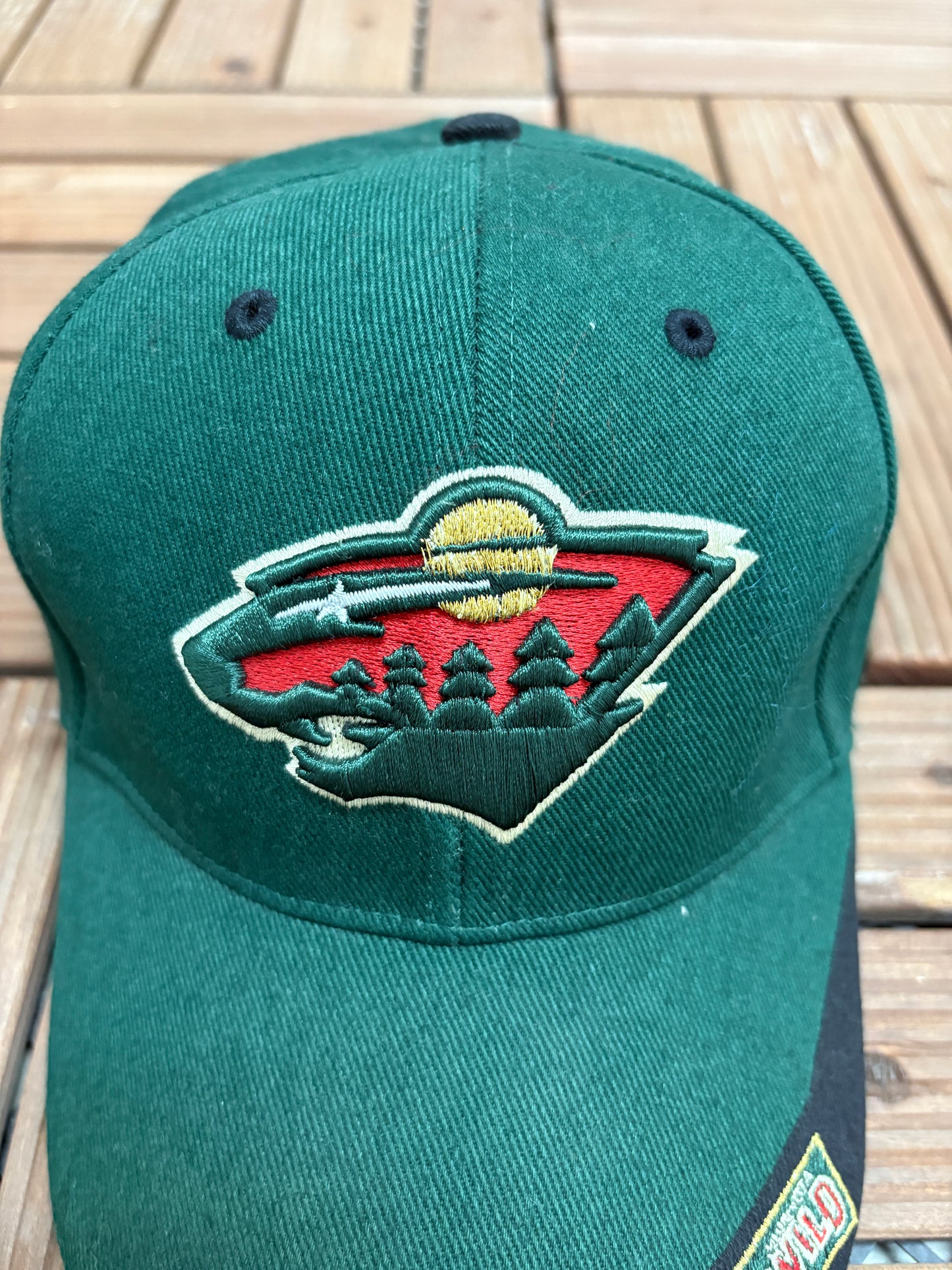Minnesota Wild Embroidered Graphic Hat | Strap Back | Vintage 2000s NHL Hockey Green Cap |