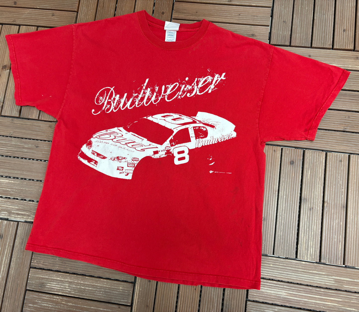 Dale Earnhardt Jr. Budweiser NASCAR Graphic Tee | Size XX-Large | Vintage 2000s NASCAR Racing Red T-Shirt |