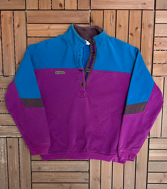 Columbia Sportswear Company Graphic Sweater | Size Ladies Medium | Vintage 1990s Made in USA Purple Sweater |