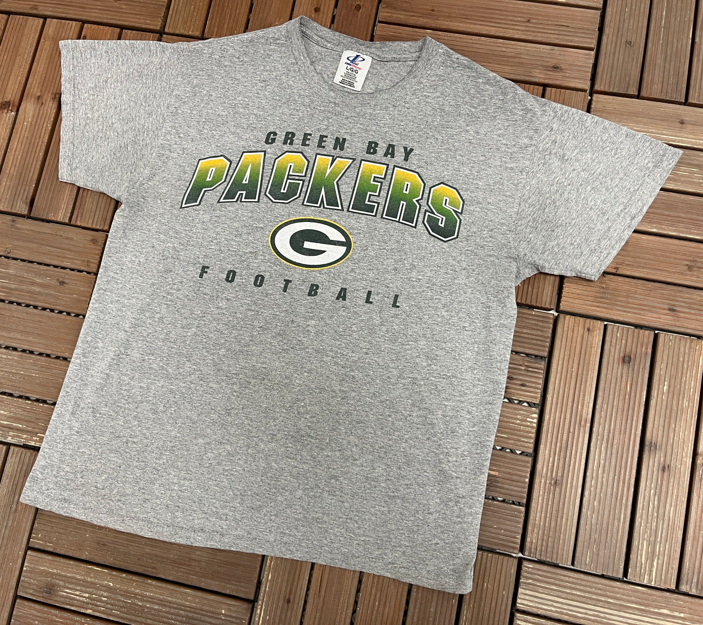 Green Bay Packers Football Graphic Tee | Size Large | Vintage 1990s NFL Football Grey T-Shirt |