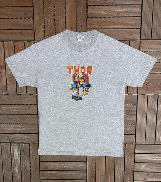 The Mighty Thor Graphic Tee | Size Large | Vintage 2000s Marvel Comics Promotional Grey T-Shirt |