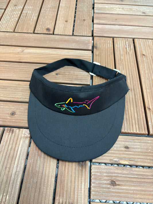 Greg Norman Embroidered Graphic Visor | Metal Clasp | Vintage 1990s Branded Black Cap |