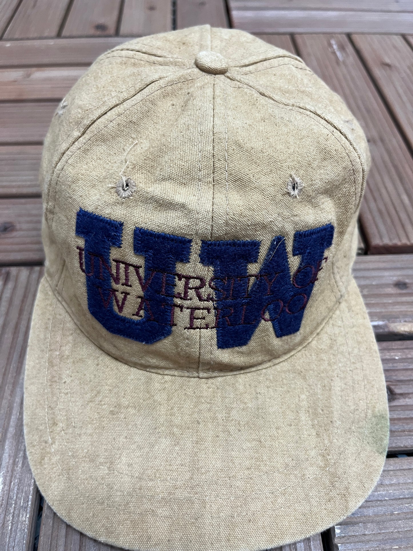 University of Waterloo Graphic Hat | Metal Clasp | Vintage 1990s College Brown Cap |