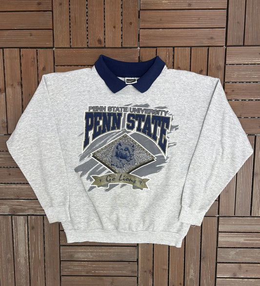 Penn State Nittany Lions Collared Crewneck | Size XX-Large | Vintage 1990s College Sports Grey Sweater |