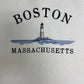 Boston, Massachusetts Lighthouse Embroidered Graphic Crewneck | Size Large | Vintage 1990s Promotional White Sweater |