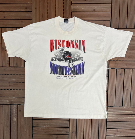 Wisconsin Badgers vs. Northwestern Wildcats Graphic Tee | Size XX-Large | Vintage 1990s College Football White T-Shirt |