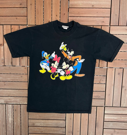 Mickey Mouse Graphic Tee | Size Medium | Vintage 1990s Disney Cartoon Black T-Shirt |