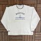 Boston, Massachusetts Lighthouse Embroidered Graphic Crewneck | Size Large | Vintage 1990s Promotional White Sweater |