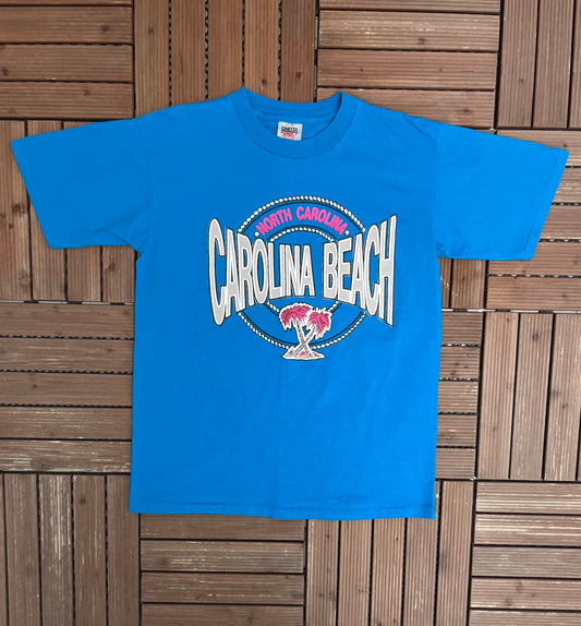 Carolina Beach, North Carolina Graphic Tee | Size X-Large | Vintage 1990s Tourist Made in USA Blue T-Shirt |