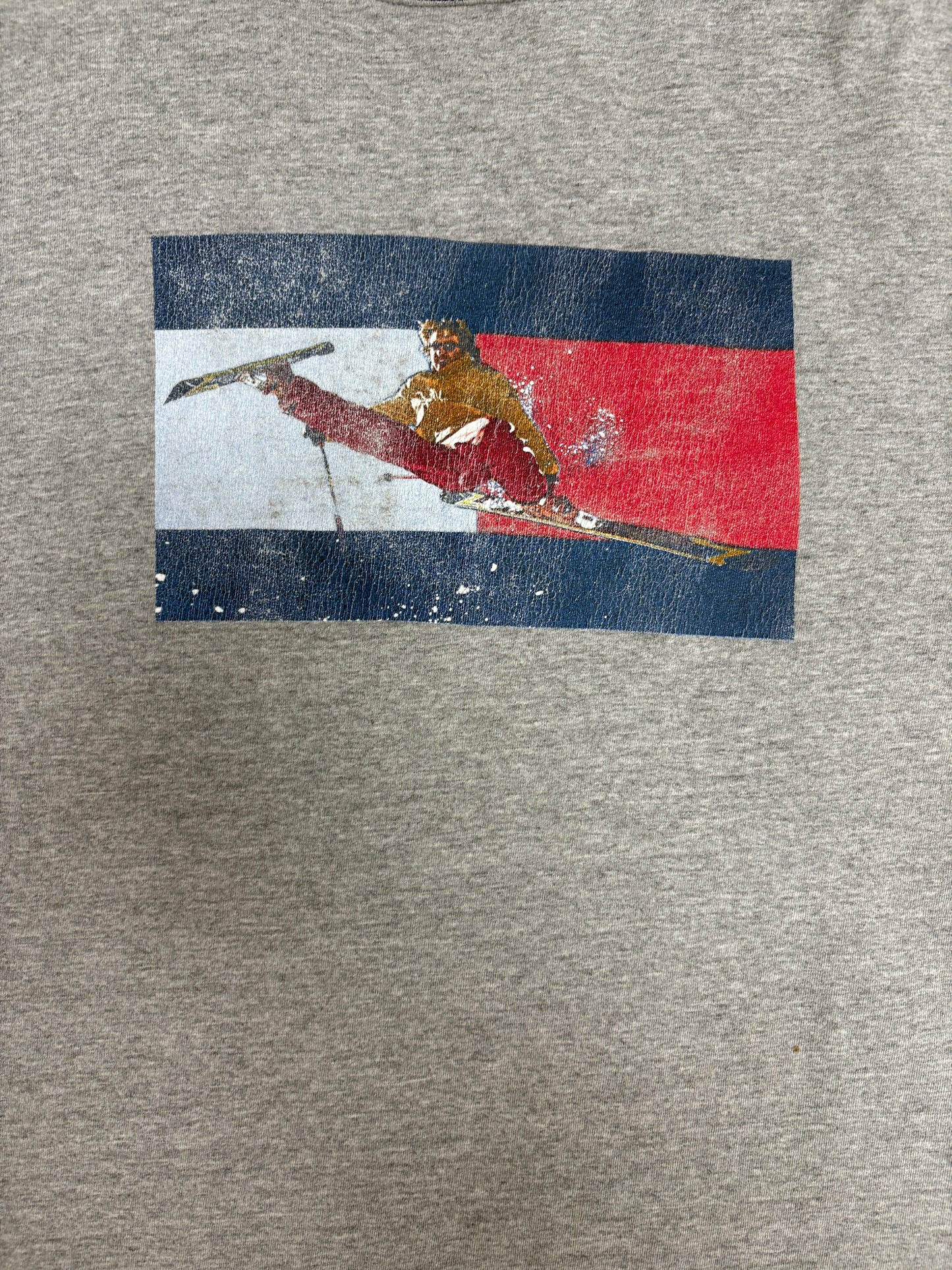 Tommy Hilfiger Jeans Skiing Graphic Tee | Size X-Large | Vintage 1990s Made in USA Grey Long Sleeve |
