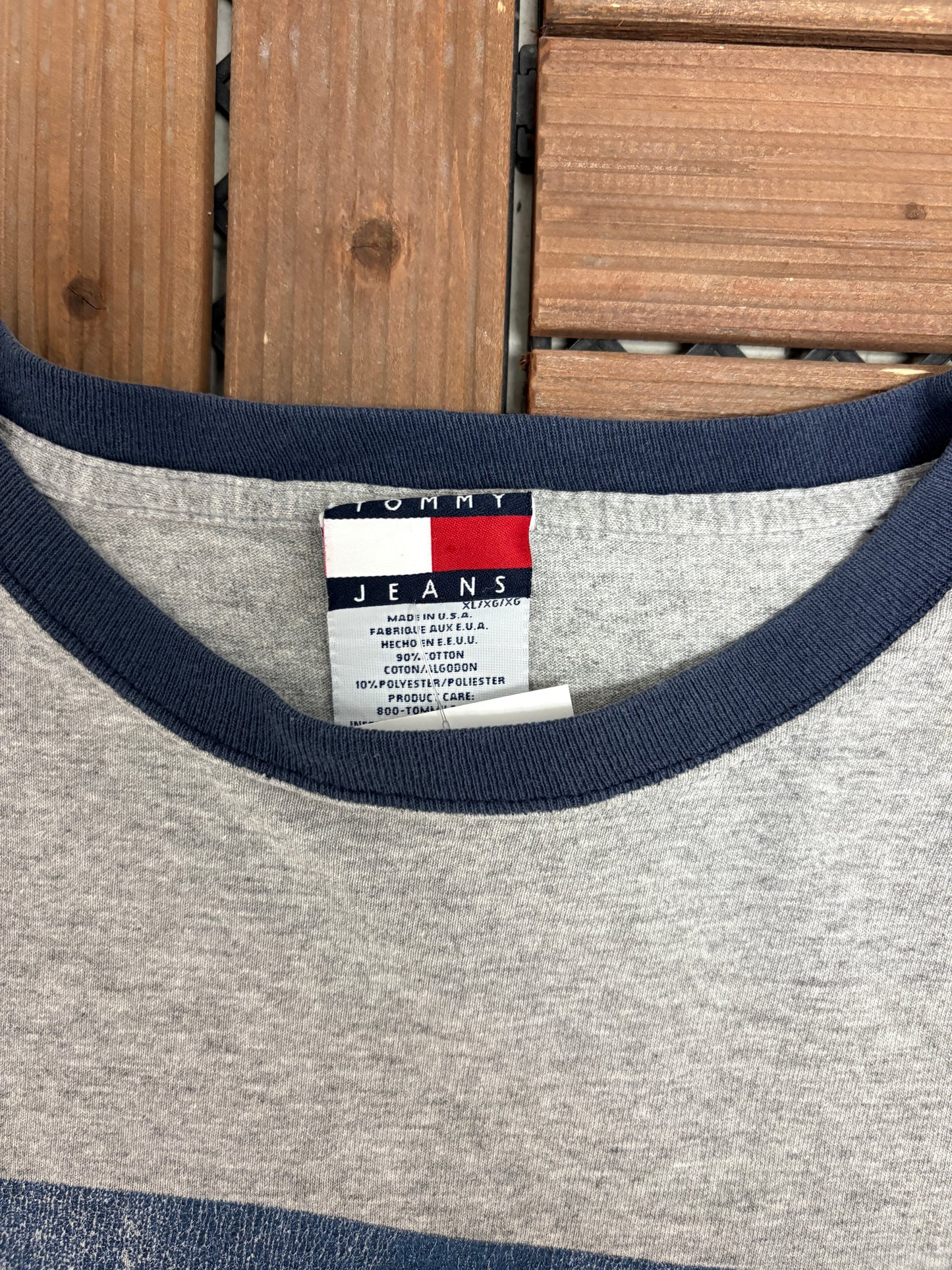 Tommy Hilfiger Jeans Skiing Graphic Tee | Size X-Large | Vintage 1990s Made in USA Grey Long Sleeve |