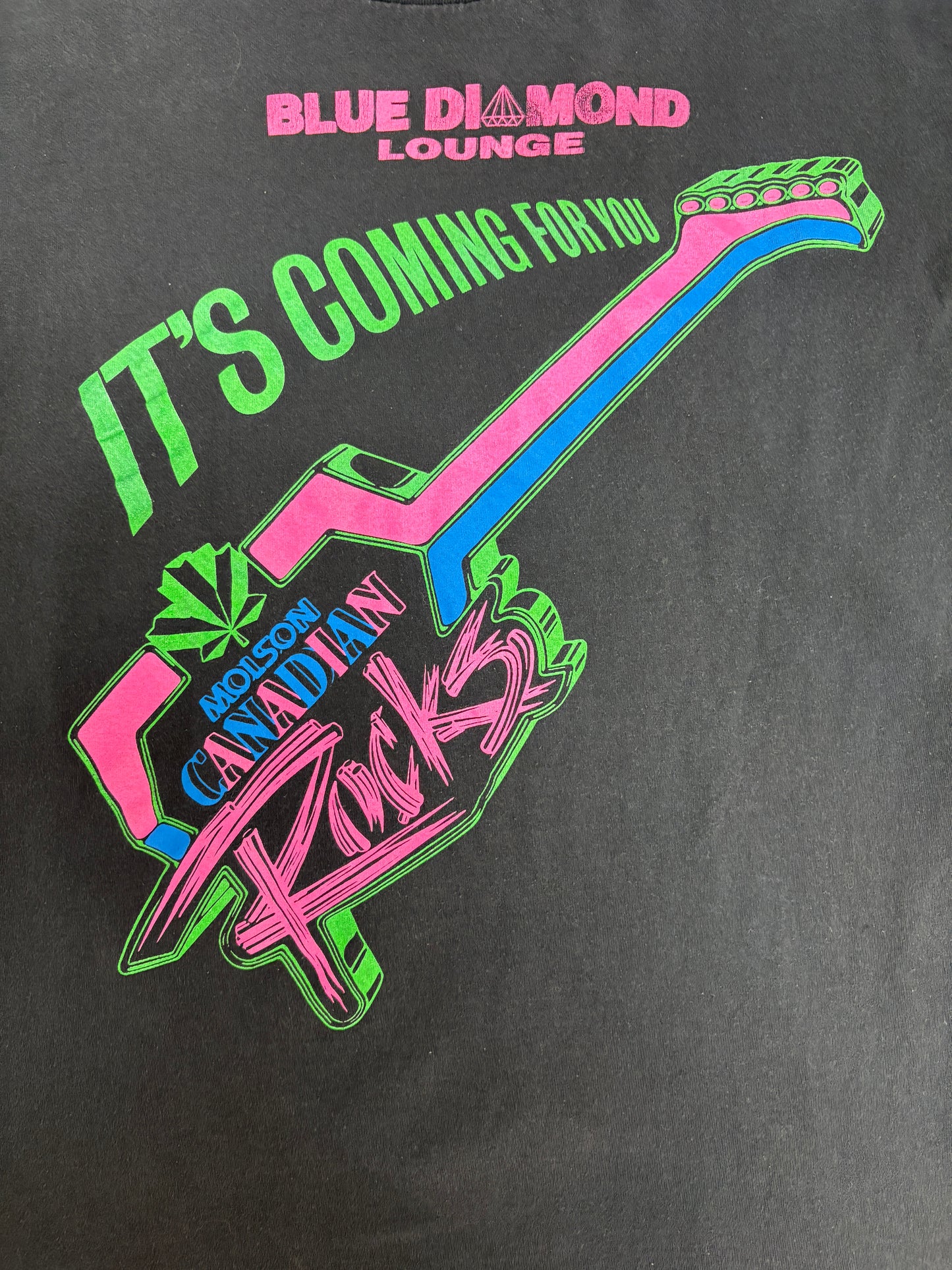 Molson Canadian Rocks Blue Diamond Lounge Graphic Tee | Size X-Large | Vintage 1990s Promotional Black T-Shirt |