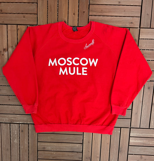 Smirnoff Moscow Mule Graphic Crewneck | Size Large | Vintage 2000s Promotional Red Sweater |