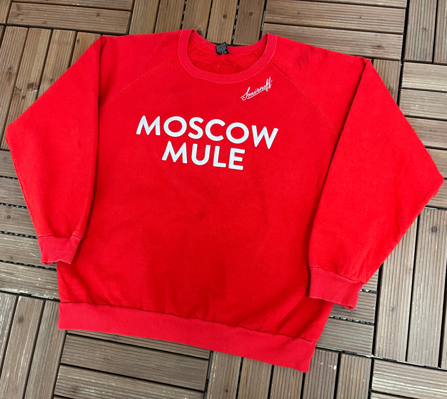 Smirnoff Moscow Mule Graphic Crewneck | Size Large | Vintage 2000s Promotional Red Sweater |