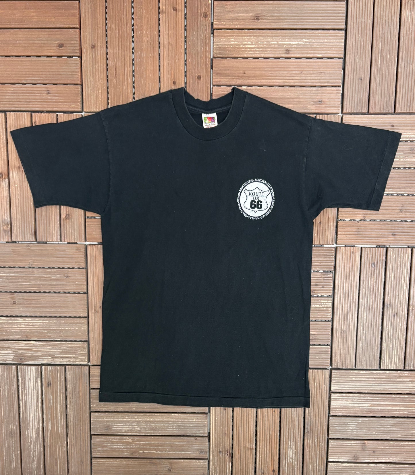 Route 66 Main Street Of America Graphic Tee | Size Large | Vintage 1990s Black Tourist T-Shirt |