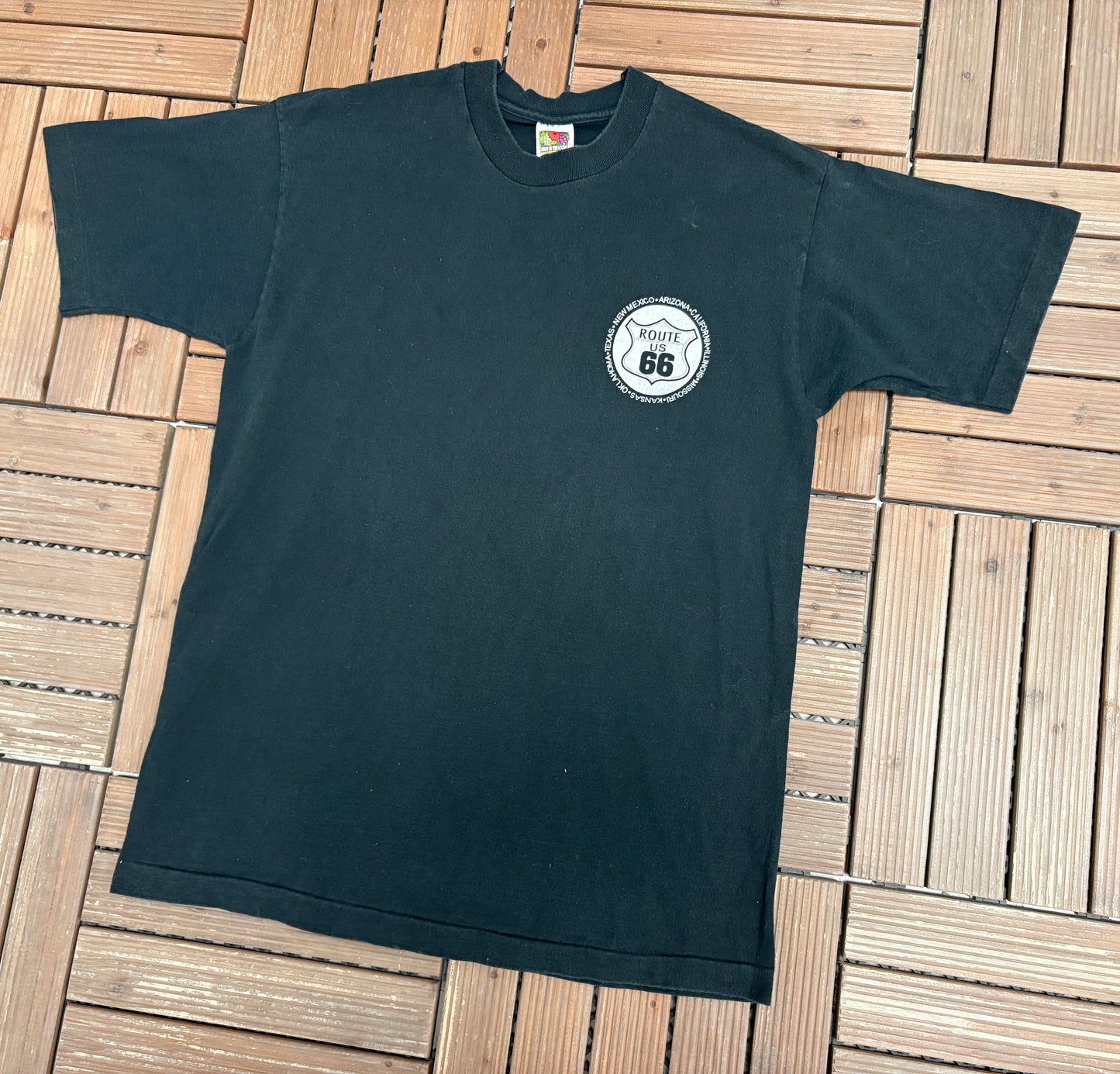 Route 66 Main Street Of America Graphic Tee | Size Large | Vintage 1990s Black Tourist T-Shirt |