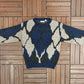 Saturdays Abstract Pattern Knit Sweater | Size Large | Vintage 1980s Knit Blue Sweatshirt |