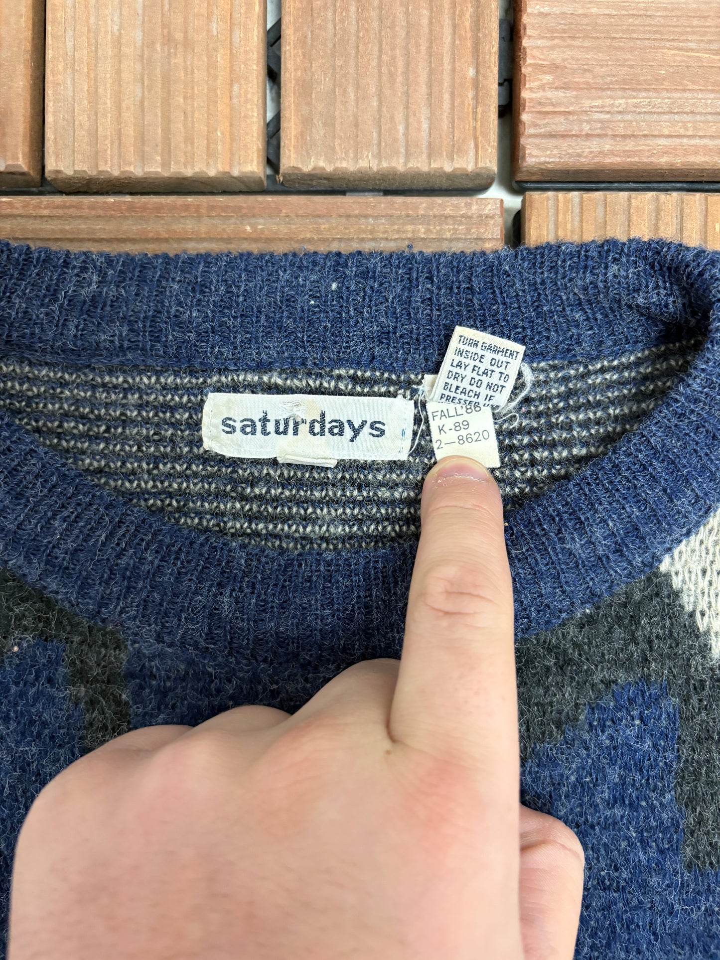 Saturdays Abstract Pattern Knit Sweater | Size Large | Vintage 1980s Knit Blue Sweatshirt |