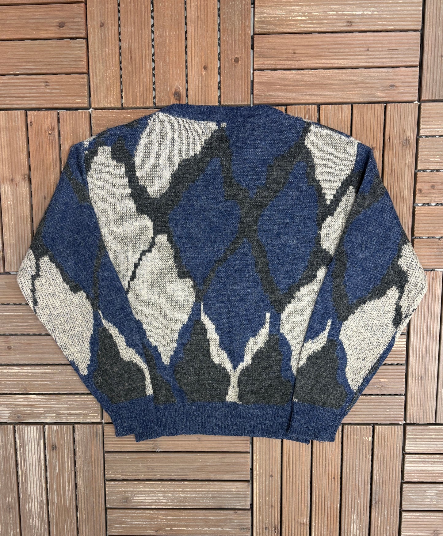 Saturdays Abstract Pattern Knit Sweater | Size Large | Vintage 1980s Knit Blue Sweatshirt |