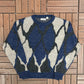 Saturdays Abstract Pattern Knit Sweater | Size Large | Vintage 1980s Knit Blue Sweatshirt |